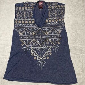 Johnny Was Colette Scoop Neck Cap Sleeve Embroidered Tee size S